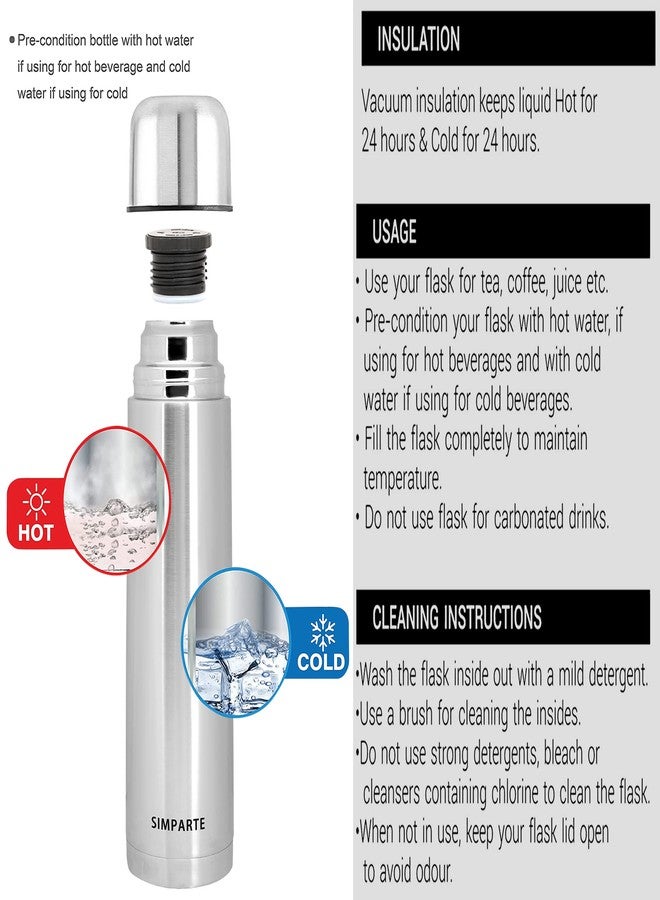 SIMPARTE 1000ml Stainless Steel Water Bottle with Twist Lid, Vacuum Insulated Hot & Cold Thermos, Leakproof, Rustproof, BPA Free, Portable, Durable - Ideal for Home, Office, Travel, Hiking, Silver - Image 5